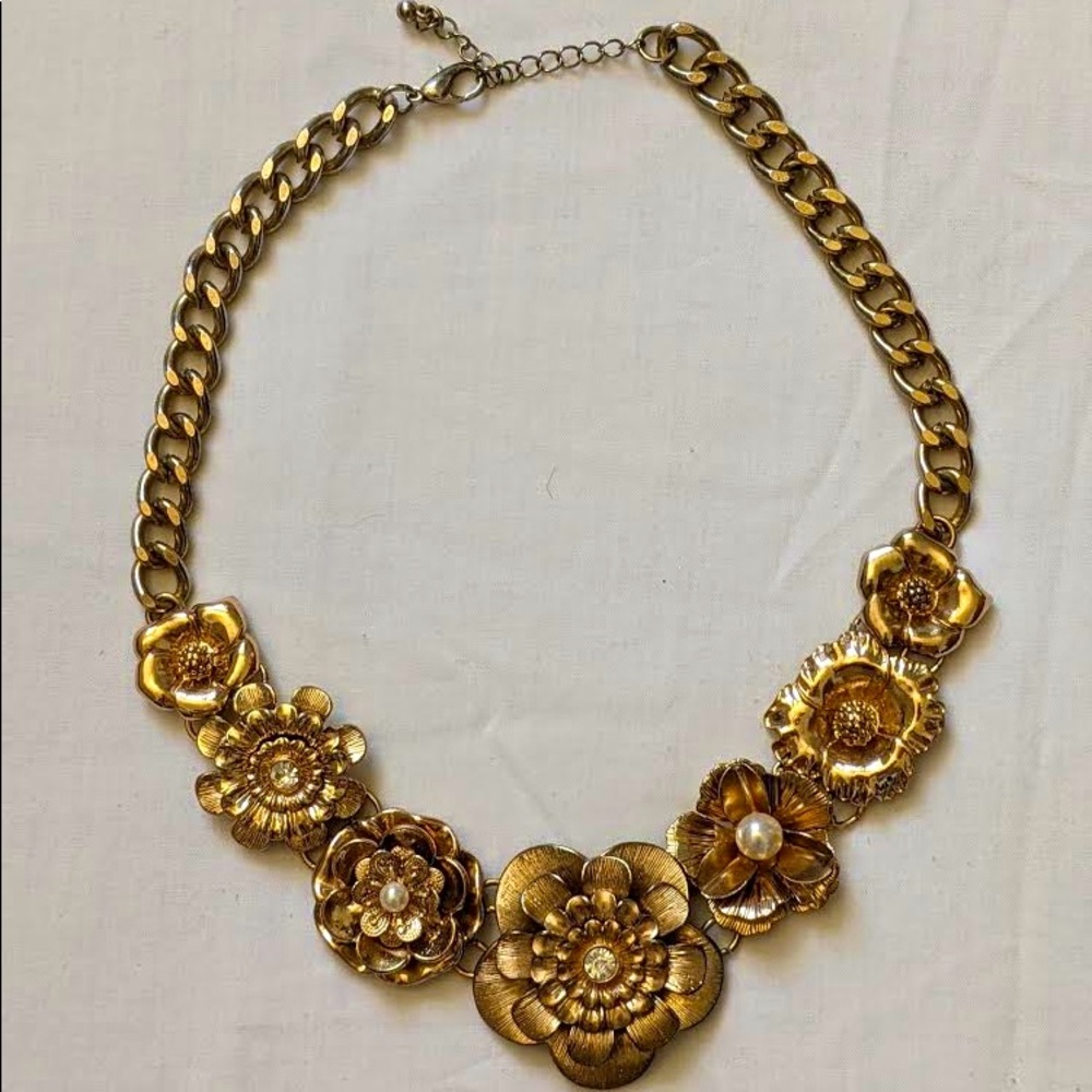 Golden Flower Statement Necklace